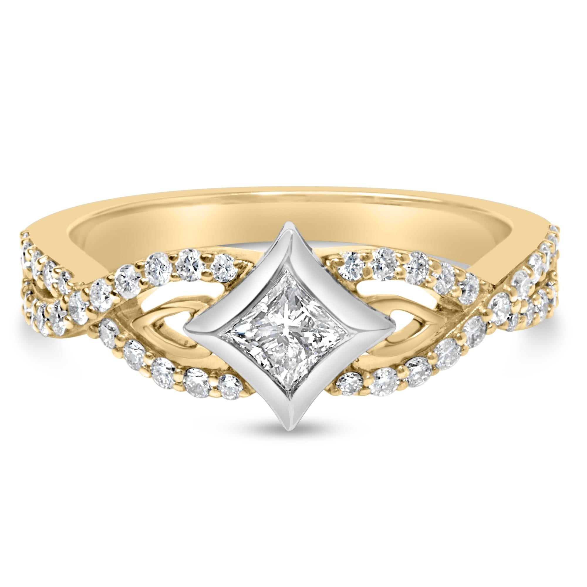 10K Two Tone Color 2/3 Cttw Diamond Kite and Twist Shank Ring (H-I Color,SI2-I1 Clarity)