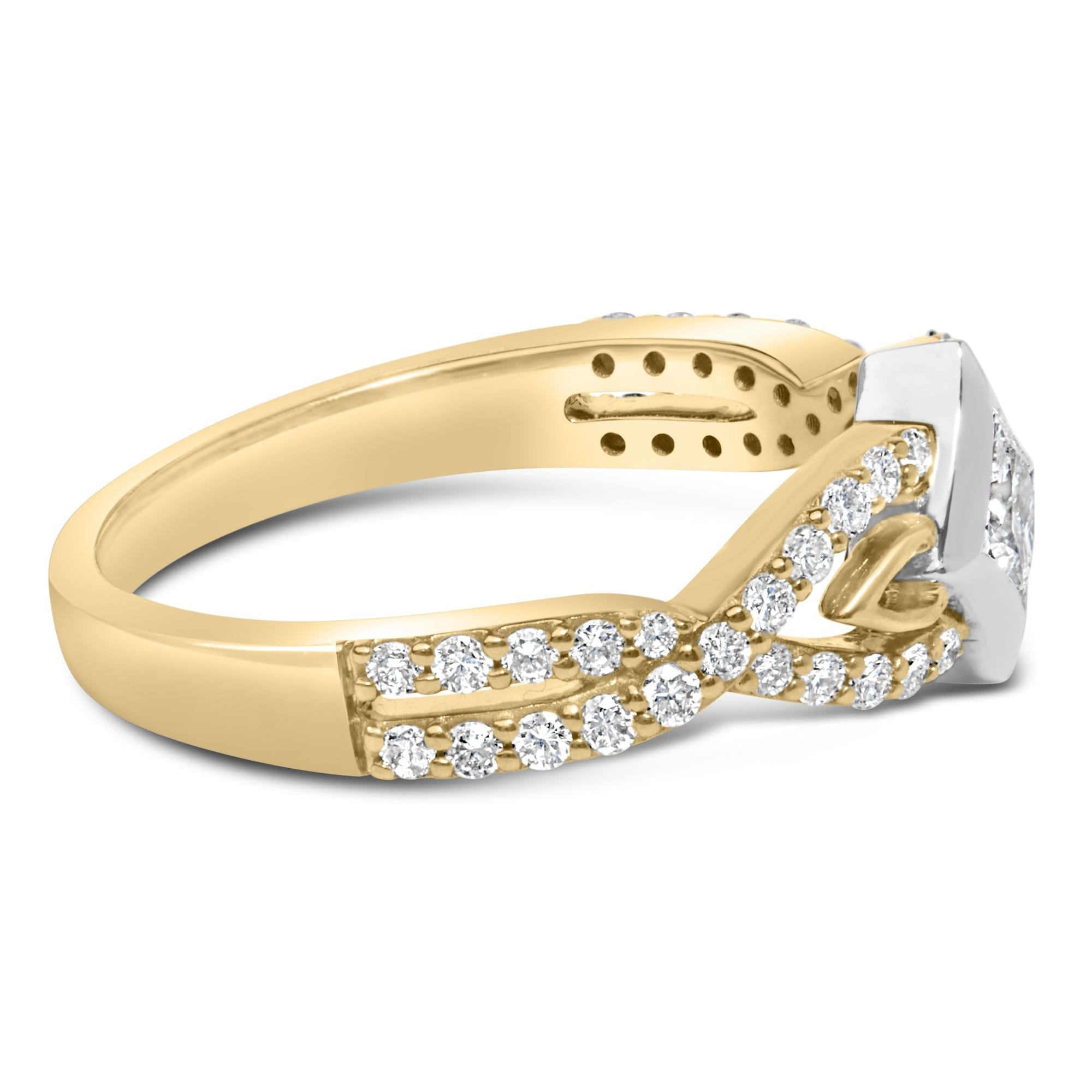 10K Two Tone Color 2/3 Cttw Diamond Kite and Twist Shank Ring (H-I Color,SI2-I1 Clarity)