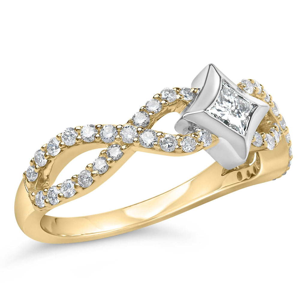 10K Two Tone Color 5/8 Cttw Diamond Kite and Twist Shank Ring (H-I Color,SI2-I1 Clarity)