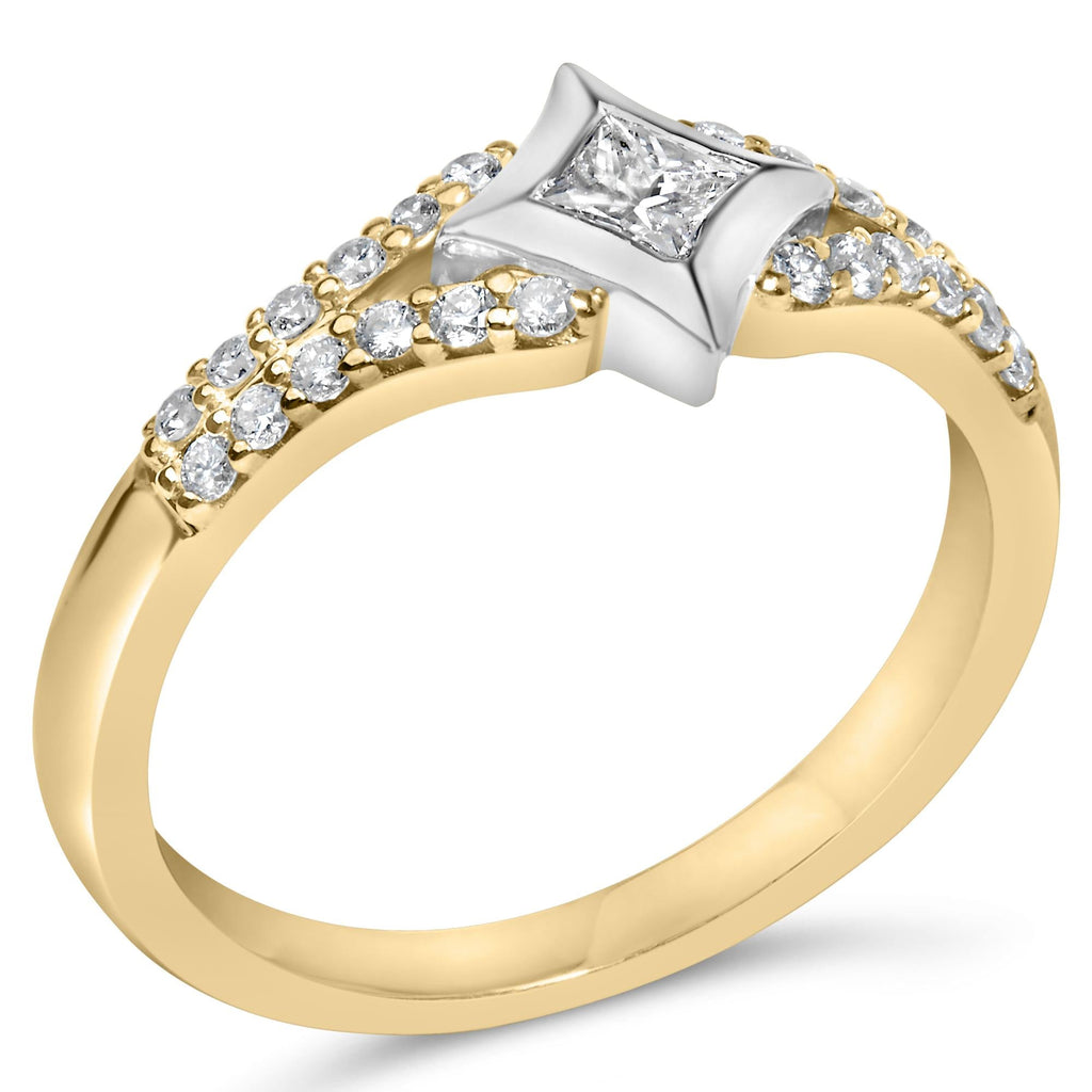 10K Two Tone Color 1/2 Cttw Diamond Kite and Split Shank Ring (H-I Color,SI2-I1 Clarity)