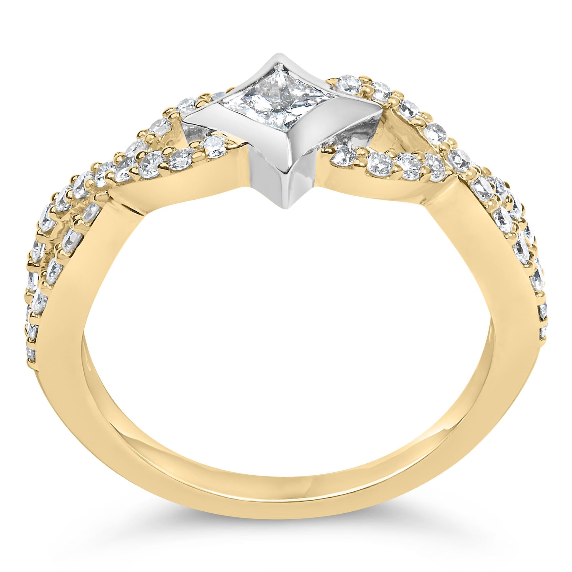 10K Two Tone Color 5/8 Cttw Diamond Kite and Twist Shank Ring (H-I Color,SI2-I1 Clarity)